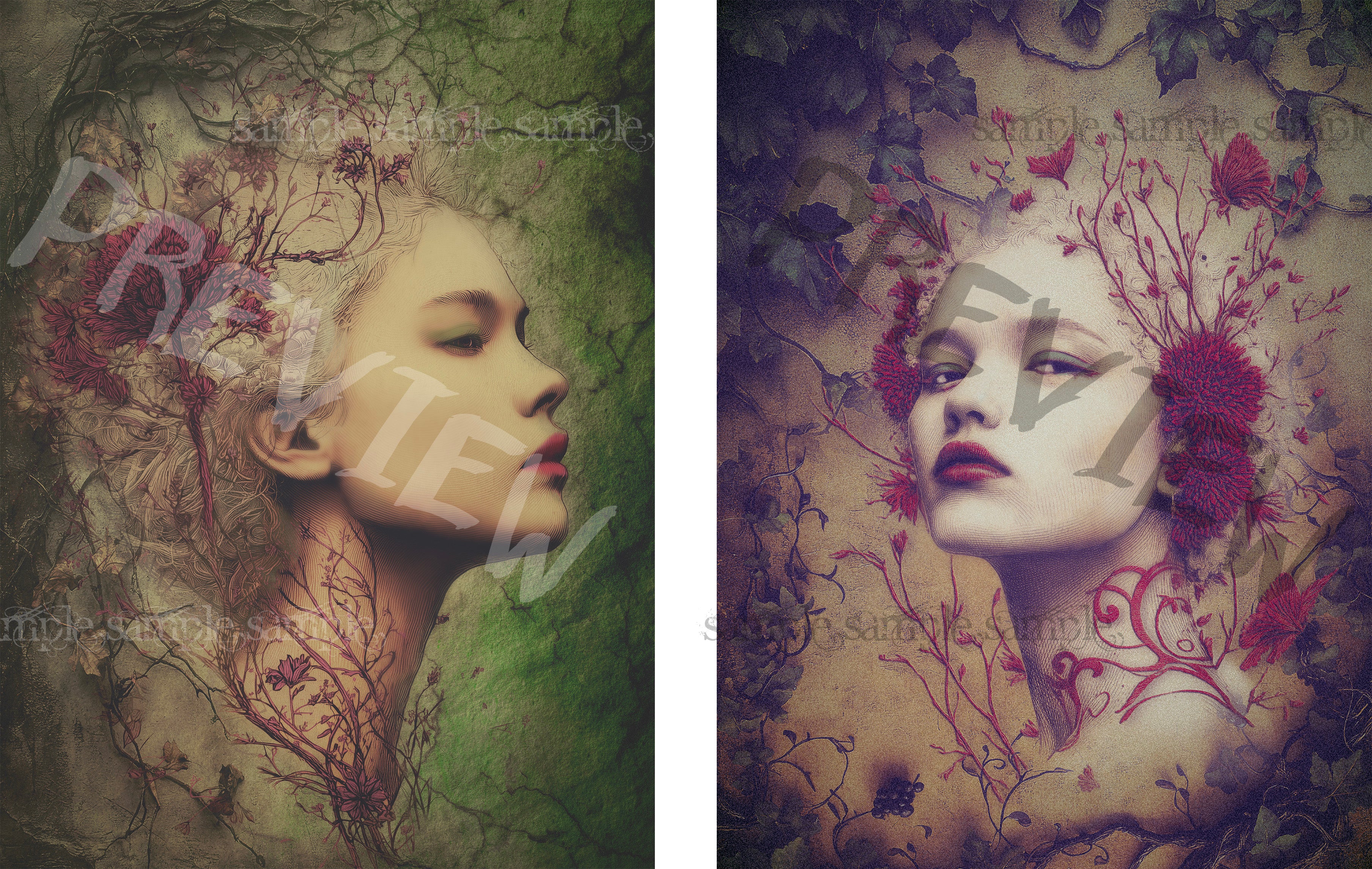 Red Flower Head Girls - SET of 2